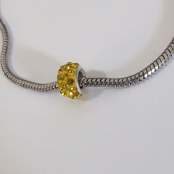 Silver‎ Yellow with Yellow Rhinestones Charm for Pandora Style Bracelet - Picture 3 of 3